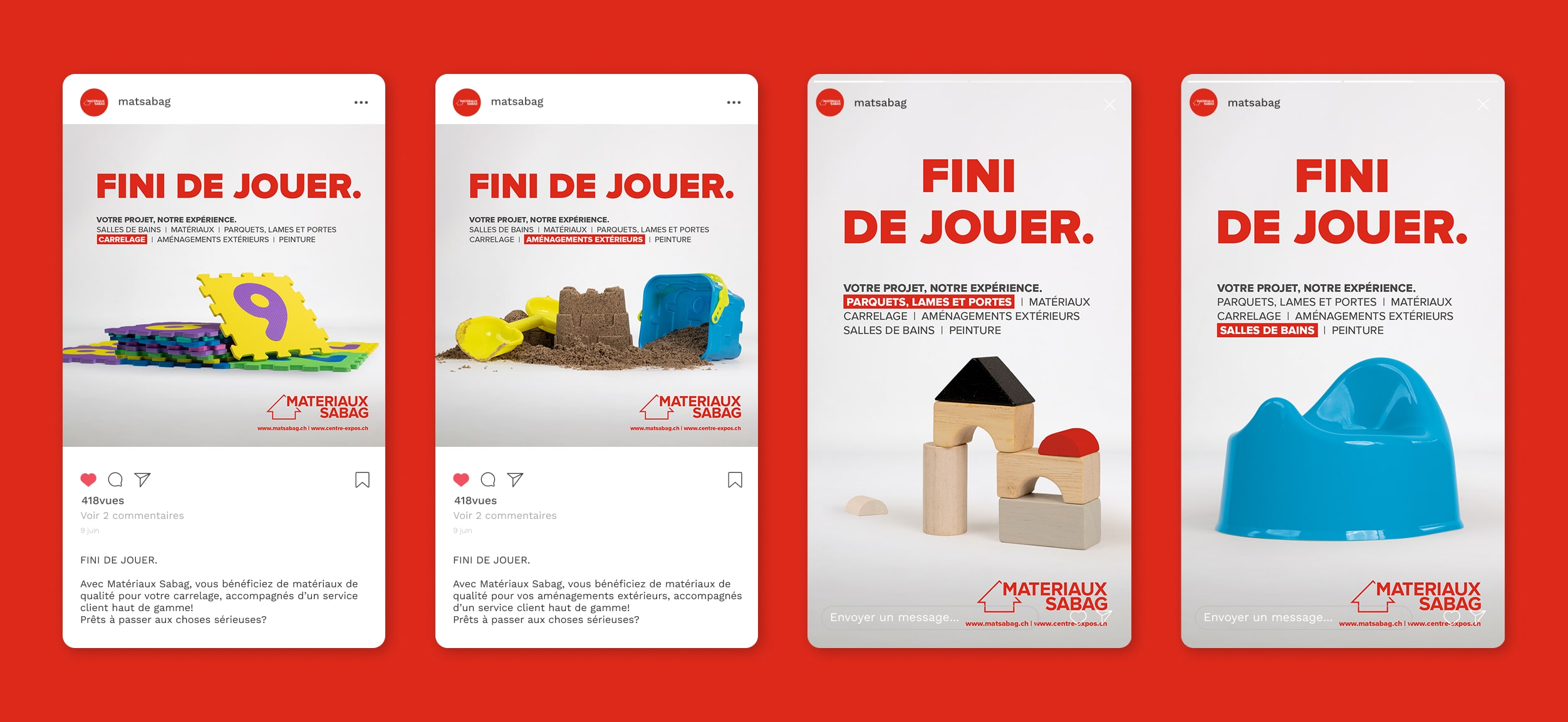 FINI DE JOUER.  Une campagne institutionnelle régressive pour les Matériaux Sabag qui passent aux choses sérieuses