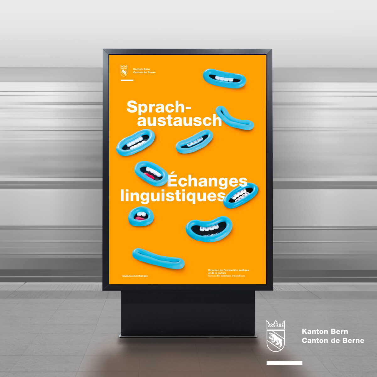 Ne pas avoir sa langue dans la poche – une campagne pour le Bureau des échanges linguistiques du Canton de Berne.