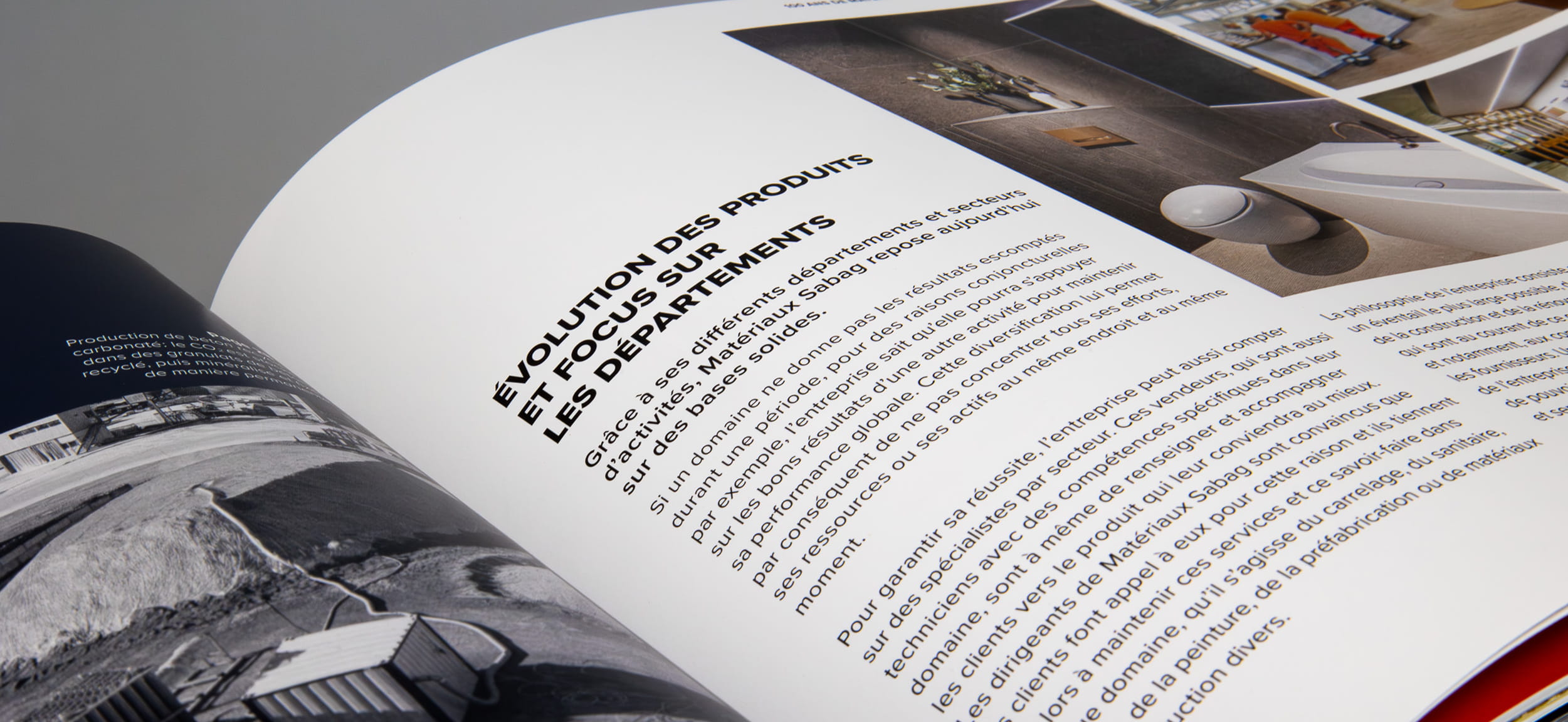 Conception et mise en page d’un livre anniversaire retraçant 100 ans d’histoire des Matériaux Sabag.