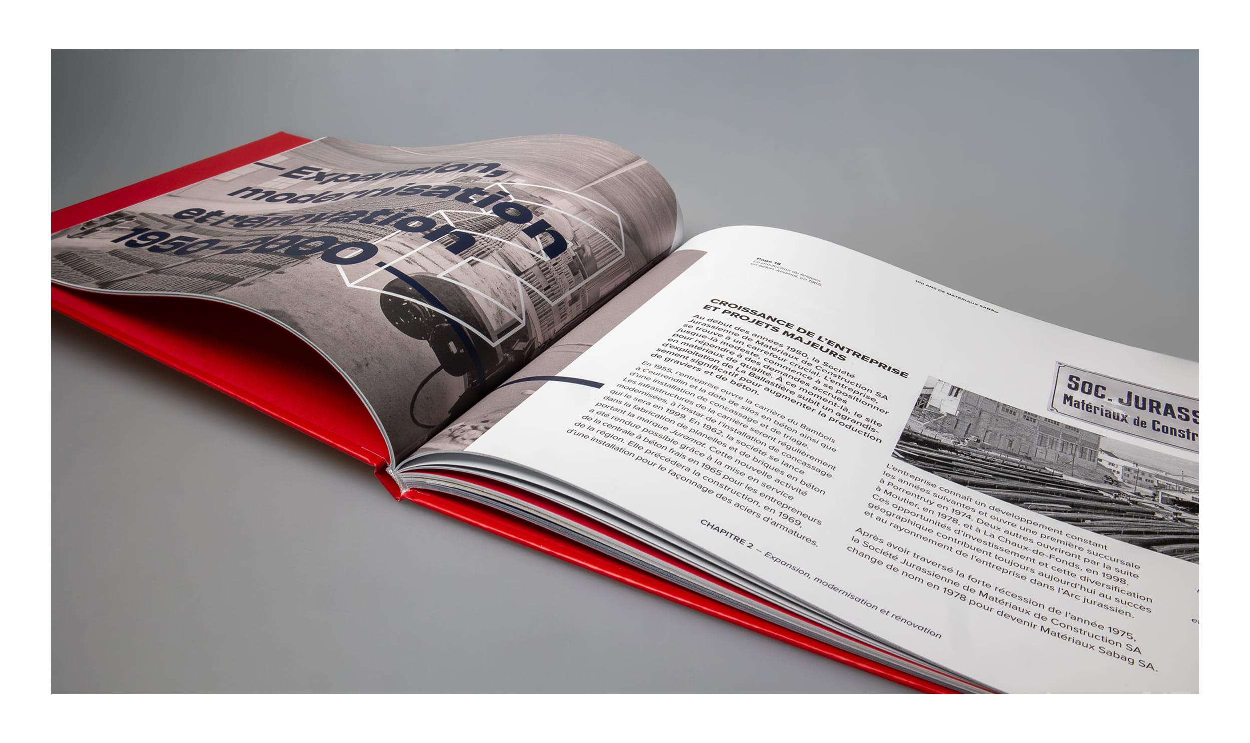 Conception et mise en page d’un livre anniversaire retraçant 100 ans d’histoire des Matériaux Sabag.
